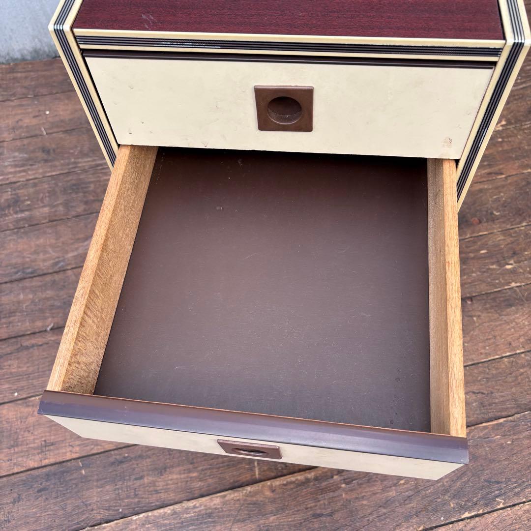 C1 昭和レトロ レトロポップ 木製ミニチェスト 丸型取っ手 5段 古家具古道具