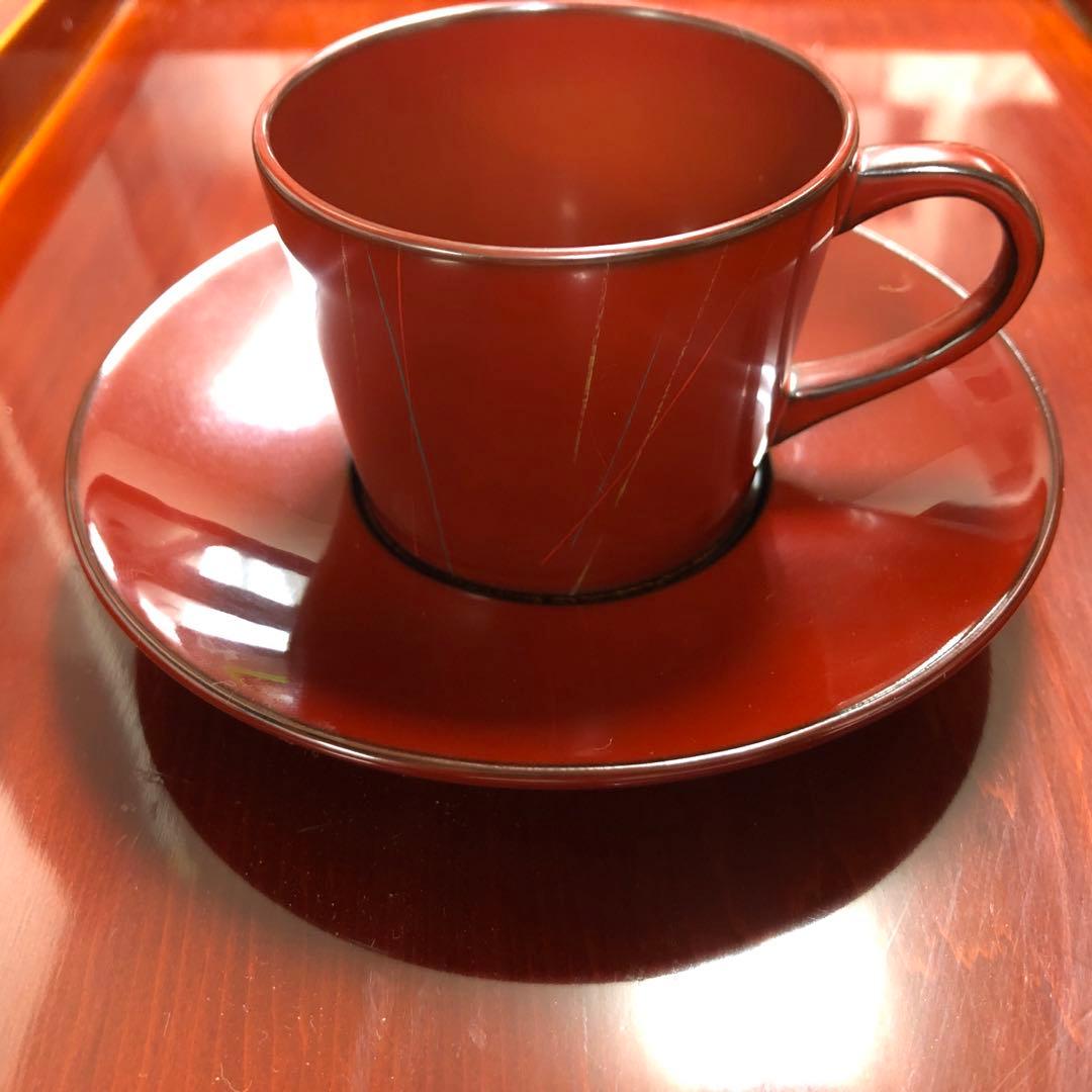 箱瀬淳一氏作　輪島塗デミタスカップ　朱うるみ　秋雨