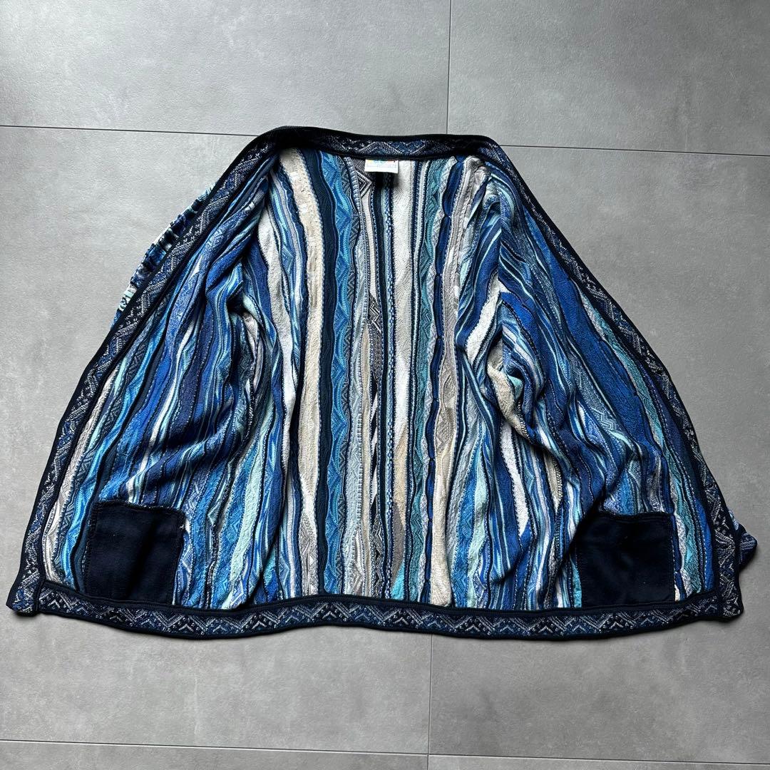 美品 クージー オーストラリア製 3Dニット カーディガン ケーブル L 青系