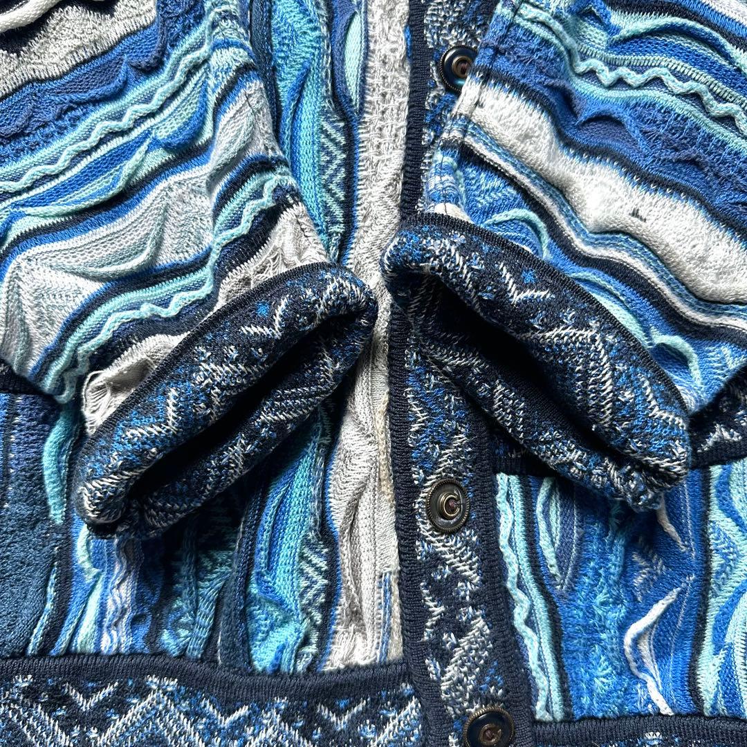 美品 クージー オーストラリア製 3Dニット カーディガン ケーブル L 青系