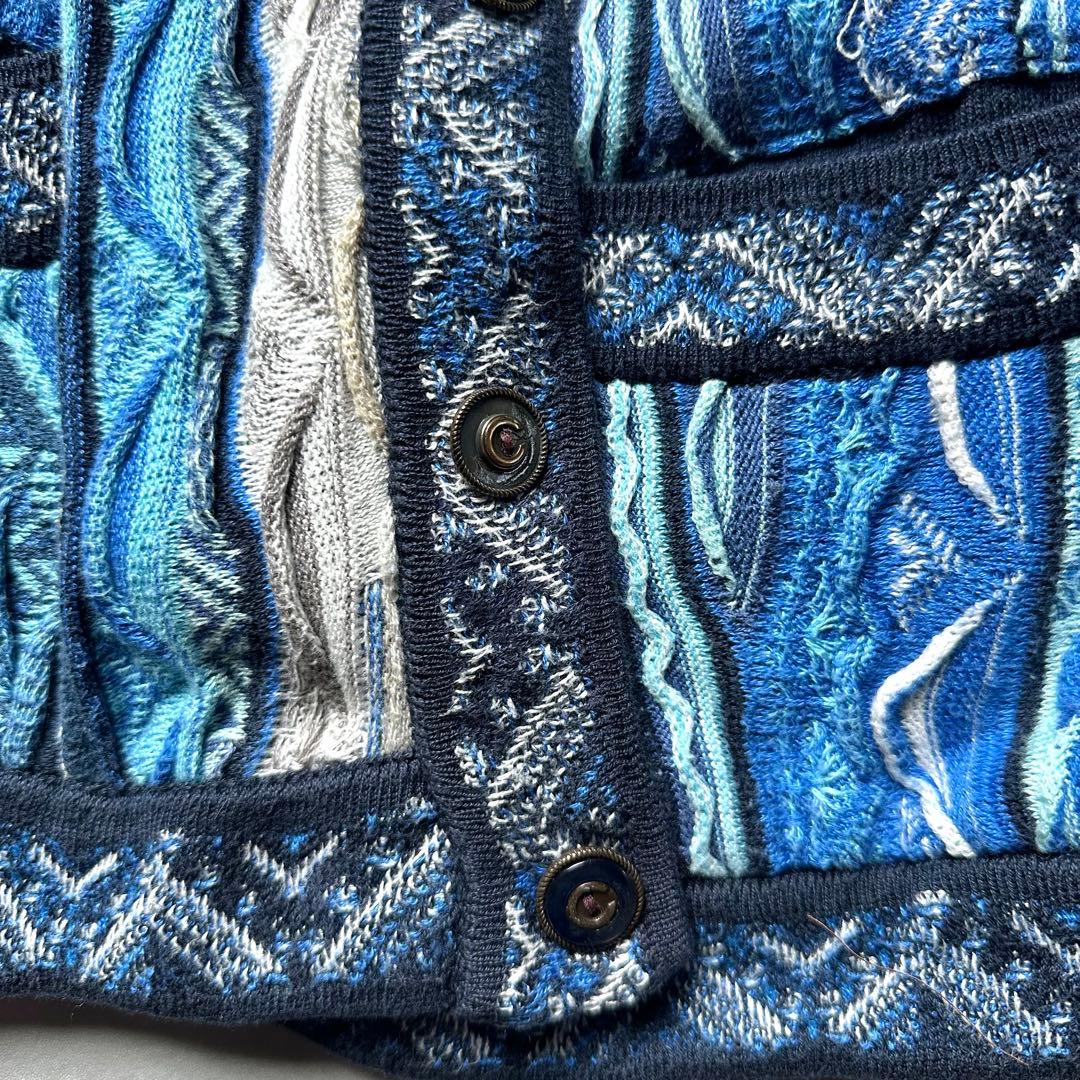 美品 クージー オーストラリア製 3Dニット カーディガン ケーブル L 青系