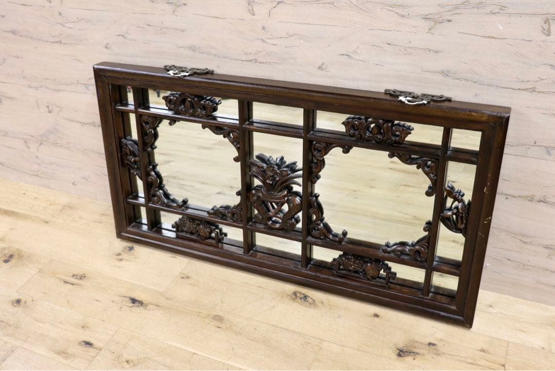 GMHK836G○中国アンティーク ウォールミラー 木製 古材 鏡 壁掛けミラ