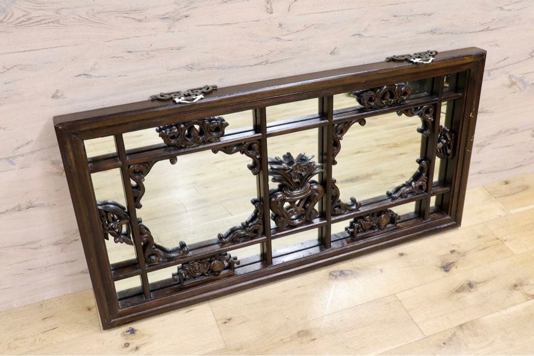 GMHK836G○中国アンティーク ウォールミラー 木製 古材 鏡 壁掛けミラ