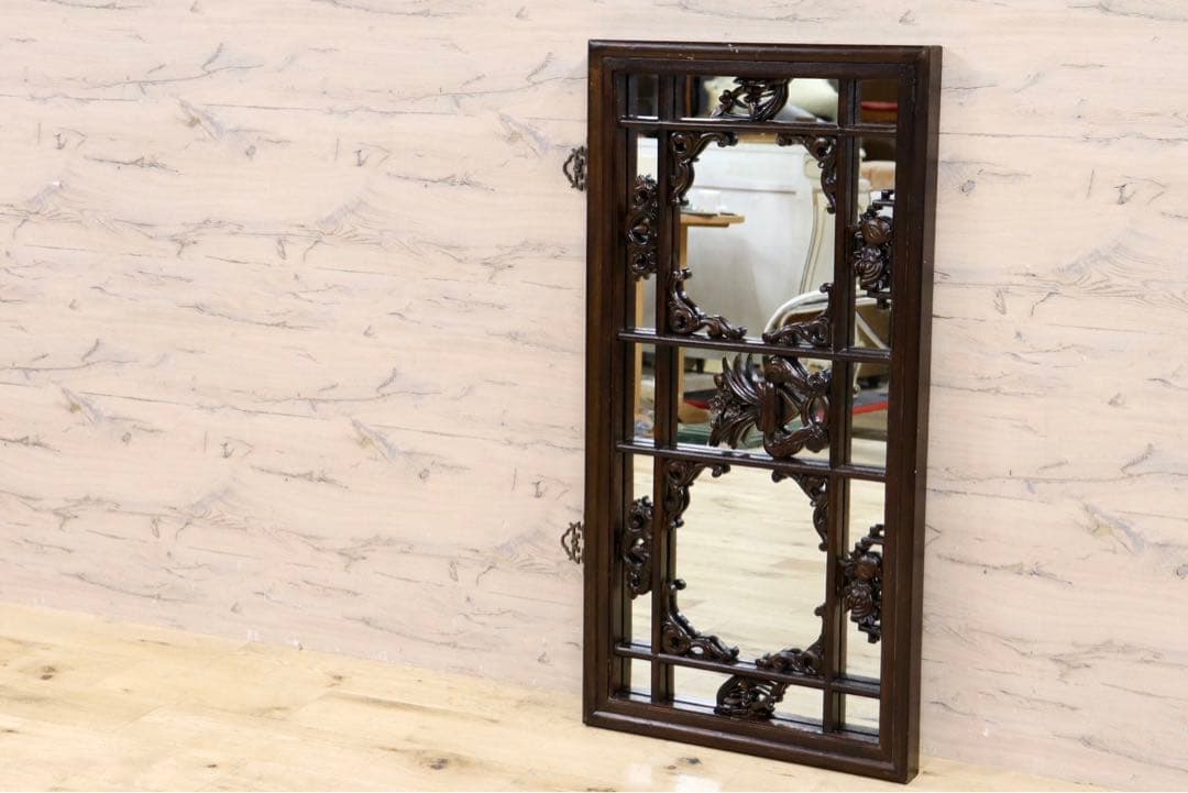 GMHK836G○中国アンティーク ウォールミラー 木製 古材 鏡 壁掛けミラ