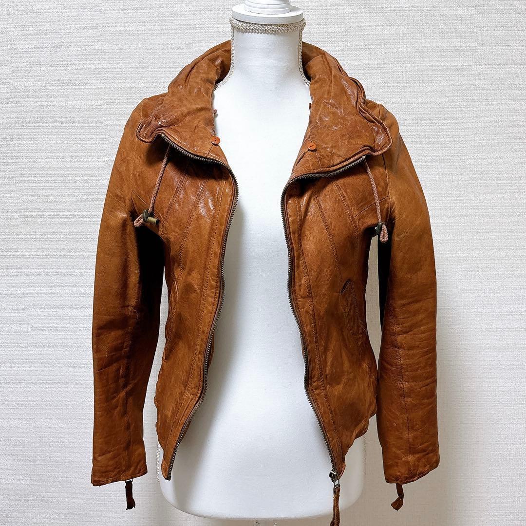 goa ゴア ファー付 本革 キャメル レザージャケット ライダース