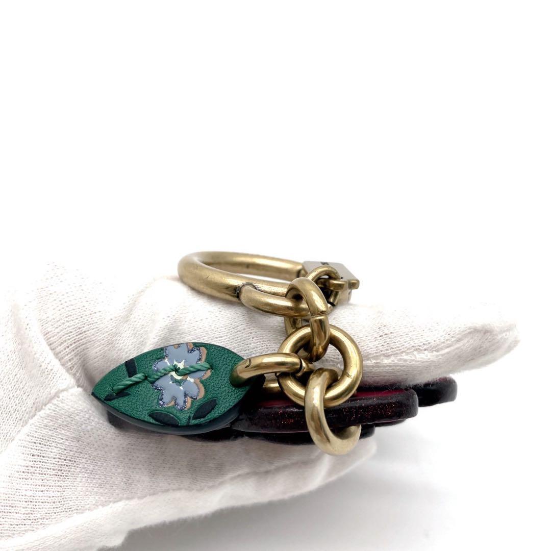 【美品】COACH TEA ROSE バッグチャーム　キーホルダー　キーリング