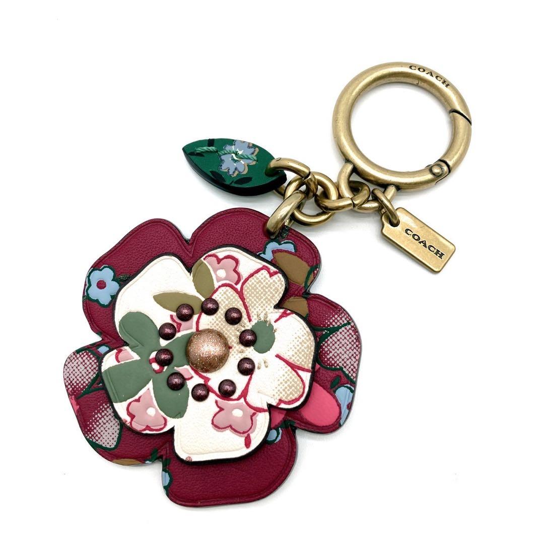 【美品】COACH TEA ROSE バッグチャーム　キーホルダー　キーリング