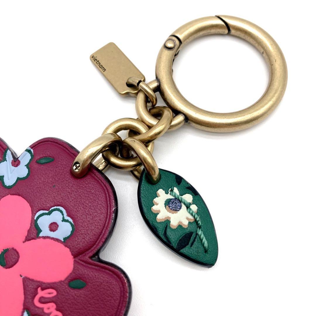 【美品】COACH TEA ROSE バッグチャーム　キーホルダー　キーリング
