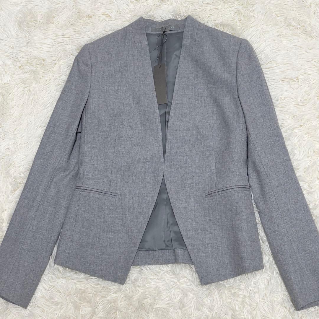 【タグ付】theoryluxe　ノーカラースーツ　パンツセットアップ　ボタンレス