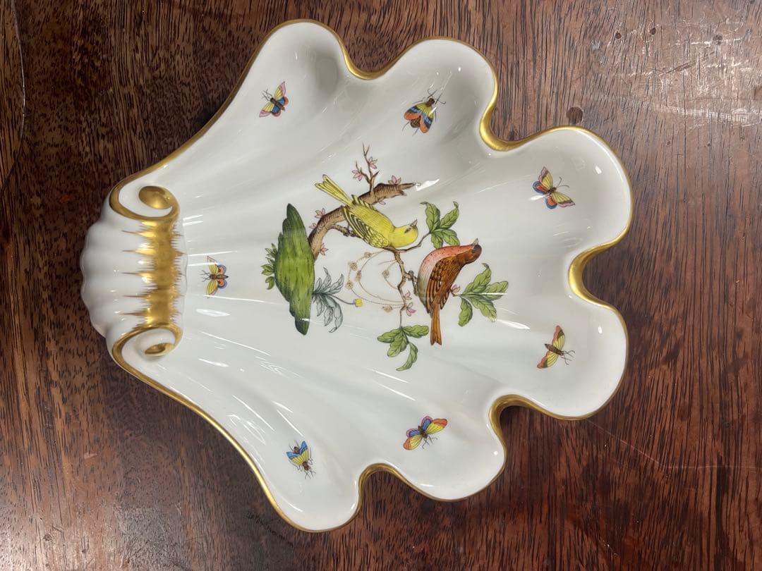 Herend 大皿 手塗り 鳥 蝶 スカロップ シェル