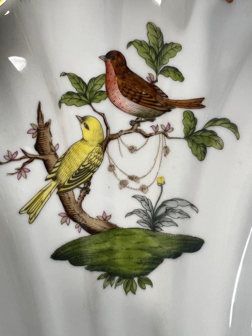 Herend 大皿 手塗り 鳥 蝶 スカロップ シェル