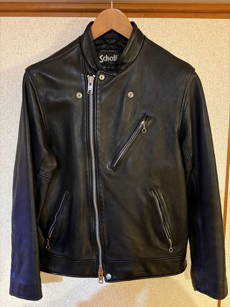 Schott セミダブルライダースジャケット S 黒