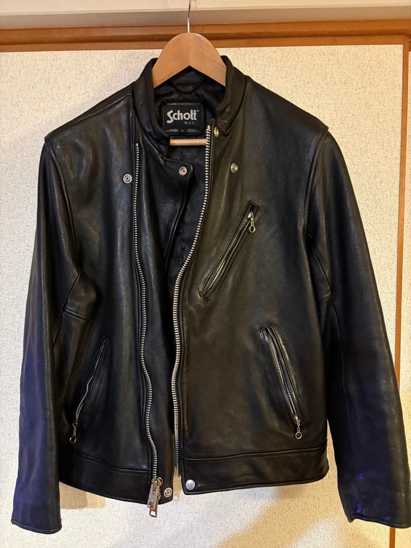 Schott セミダブルライダースジャケット S 黒