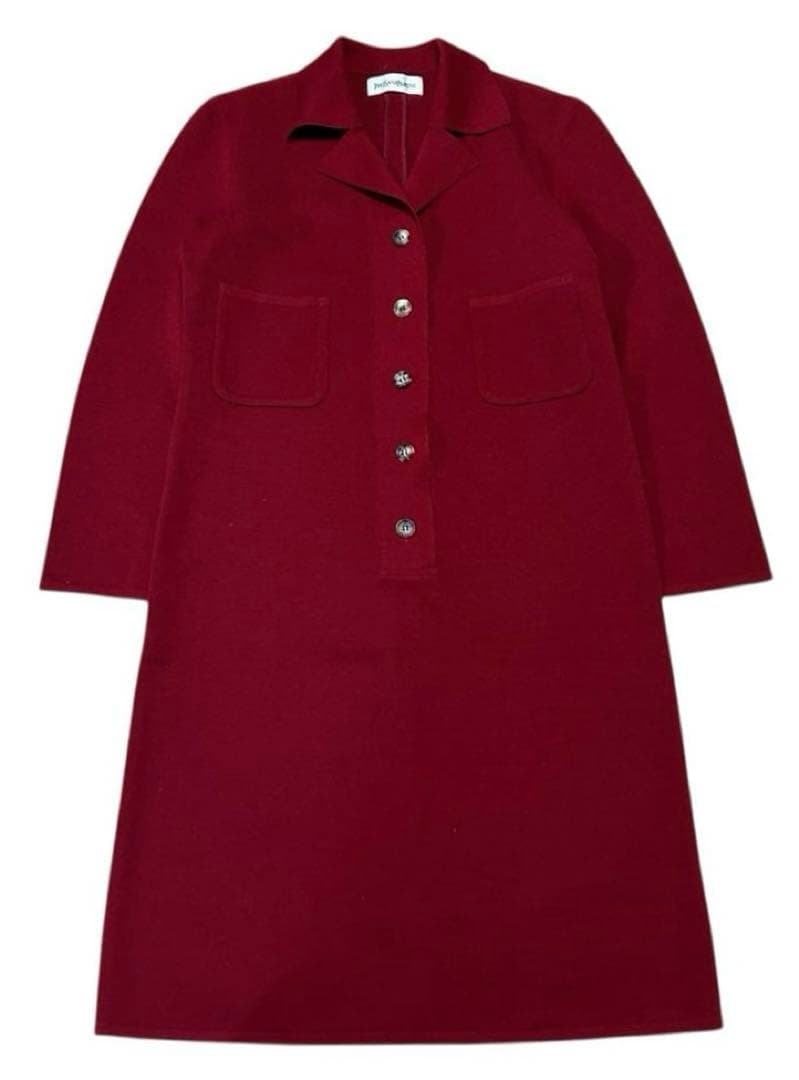 Yves Saint Laurent オープンカラー ワンピース ボルドー