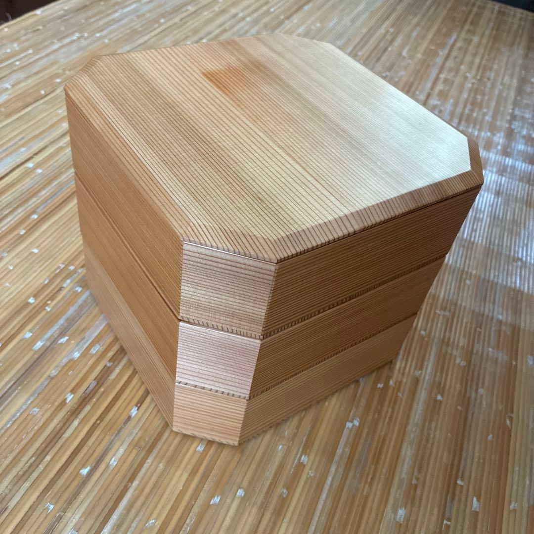 【未使用品】大館工芸社　秋田杉　隅切三段重 重箱 6.5寸