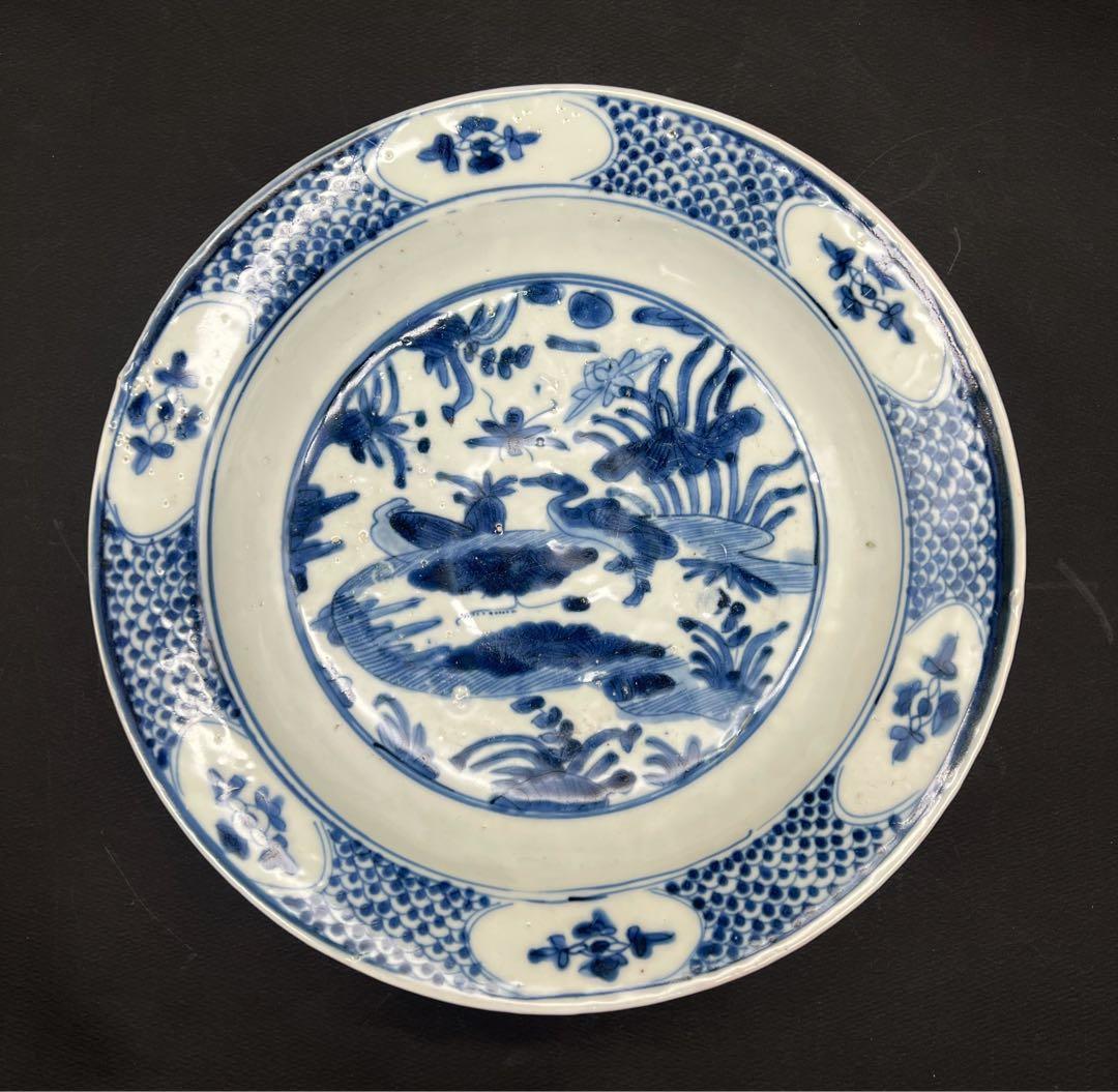 中国美術 中国古玩 明代 青華染付 飾り皿 大皿