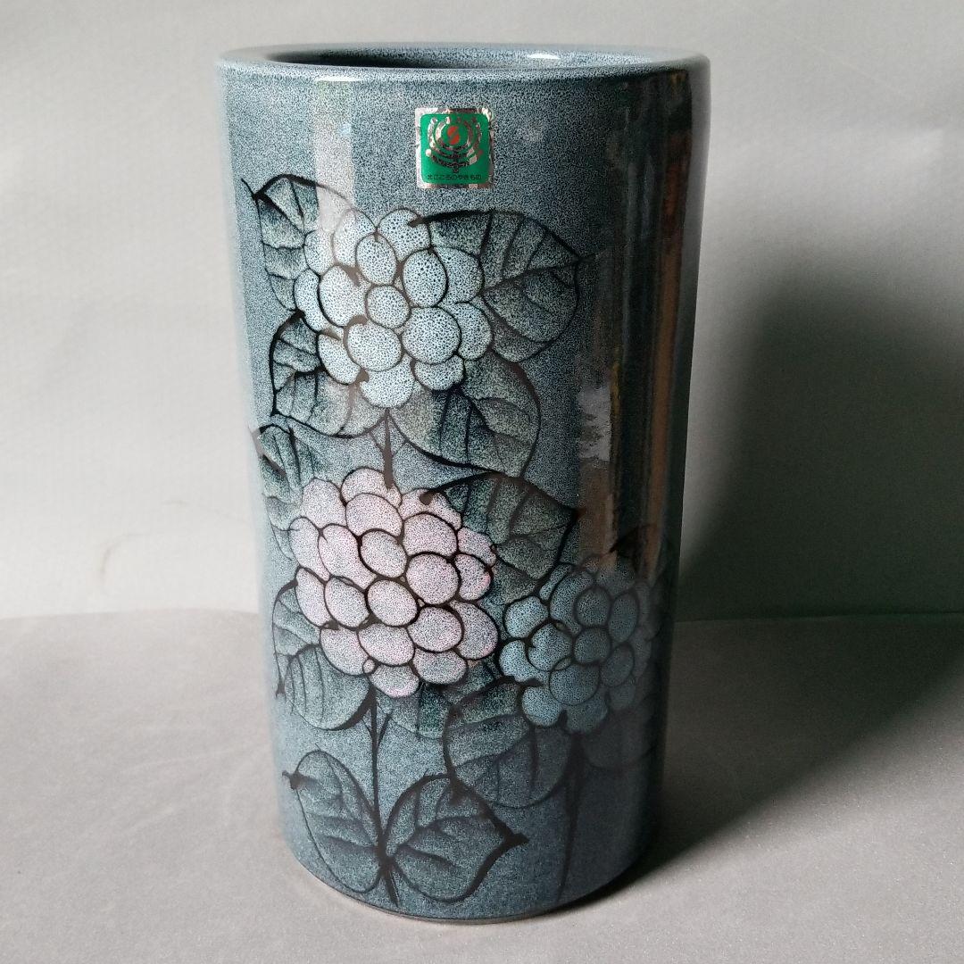 信楽焼傘立て  天目あじさい絵 高さ４５cm