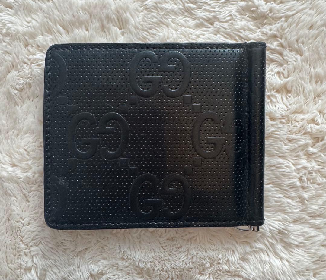 GUCCI ブラック レザー マネークリップ
