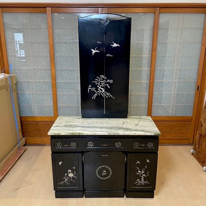 【お買い得‼️】高級♪ 螺鈿細工 三面鏡ドレッサー 鏡台 天板大理石 ブラック♪
