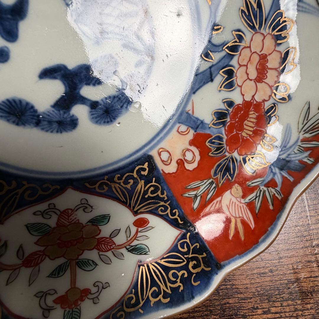 古伊万里 赤絵富貴長春七寸皿 五客　大皿/お皿/中皿/アンティーク