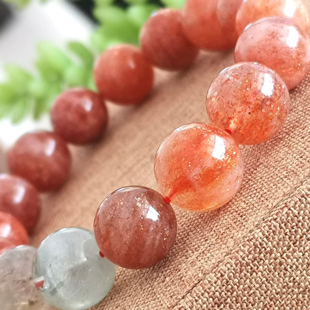 レア質【美品】【キラッキラ】天然石アルーシャサンストーン約13.9mmブレス