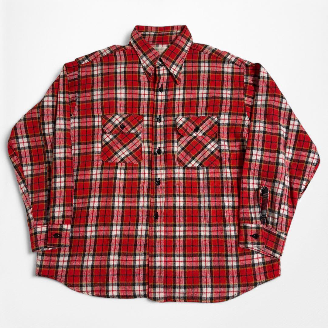 60s 70s 森タグ FIVE BROTHER フランネルチェックシャツ XL