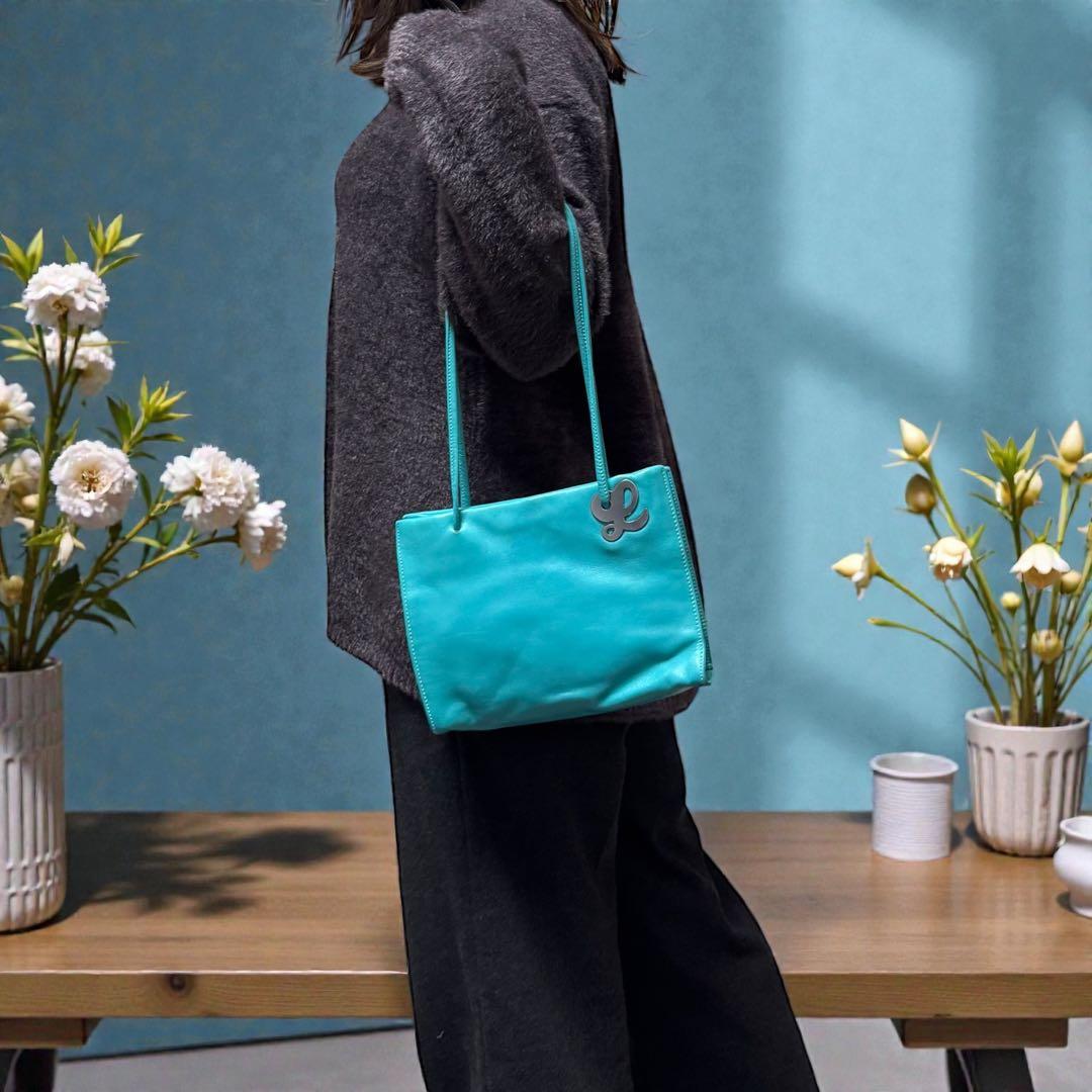 超美品✨LOEWE ロエベ　ショルダーバッグ　トートバッグ　青緑系　A5サイズ