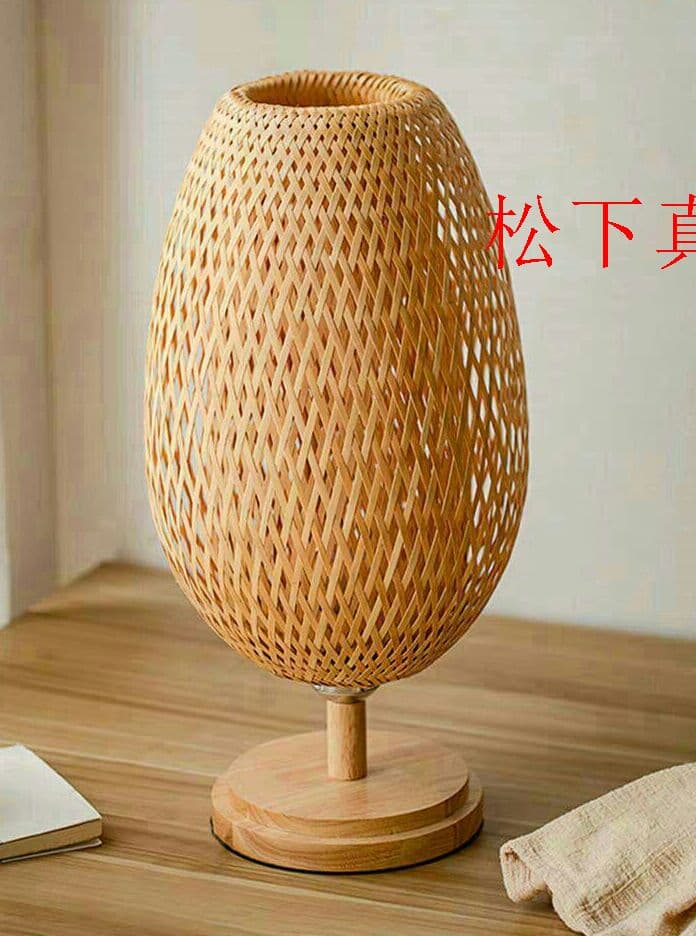 実木装飾スタンドアイデア竹編北欧ins禅意寝室の枕元のランプ松下真也出品!