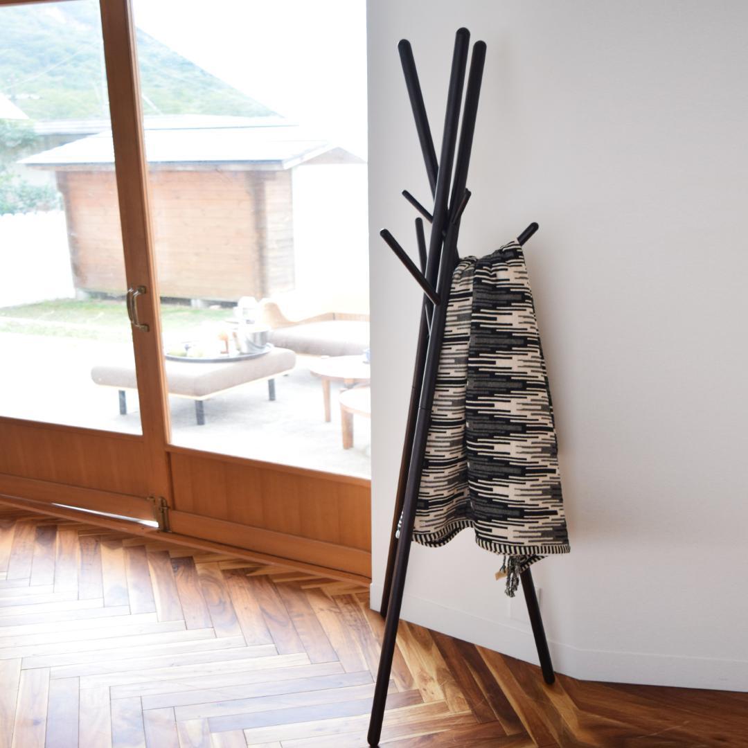 無垢材 ポールハンガー 黒色 洋服掛け コートハンガー ハンガーラック おしゃれ