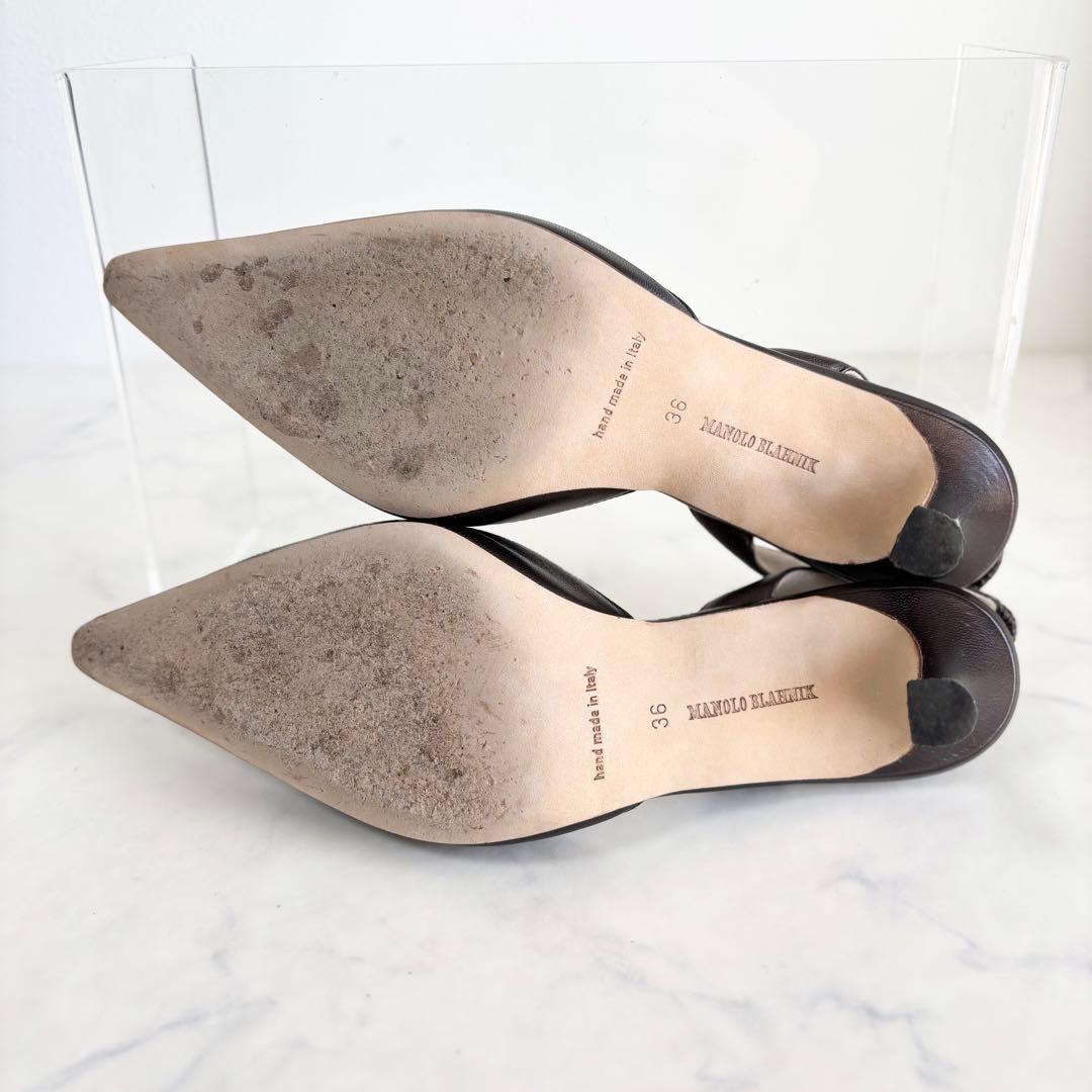 美品 マノロブラニク 36 キャロリン￼ スリングバック レザー ブロンズ 茶色