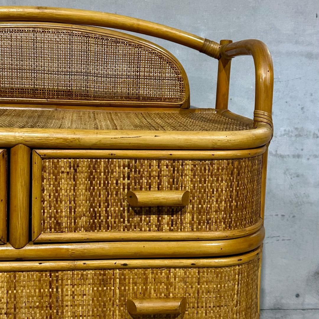 ꧁オールドがラタン꧂籐 収納家具 和モダン 昭和レトロ 6段チェスト