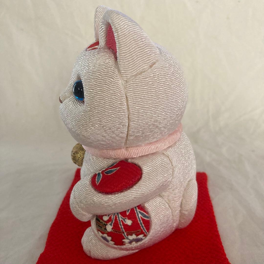 柿沼東光作　江戸木目込人形　招き猫（白）