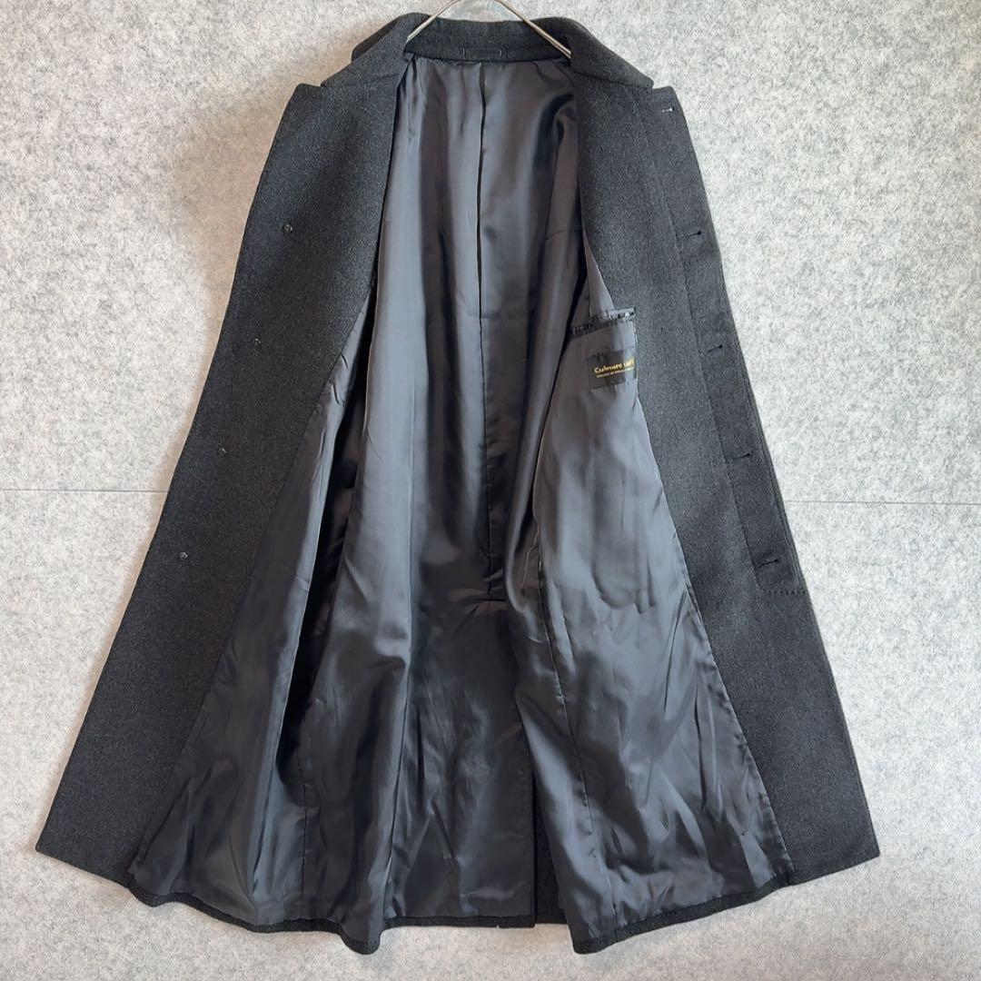 美品【カシミヤ100%】 比翼ボタン ステンカラーコート ウール 通勤 ビジネス