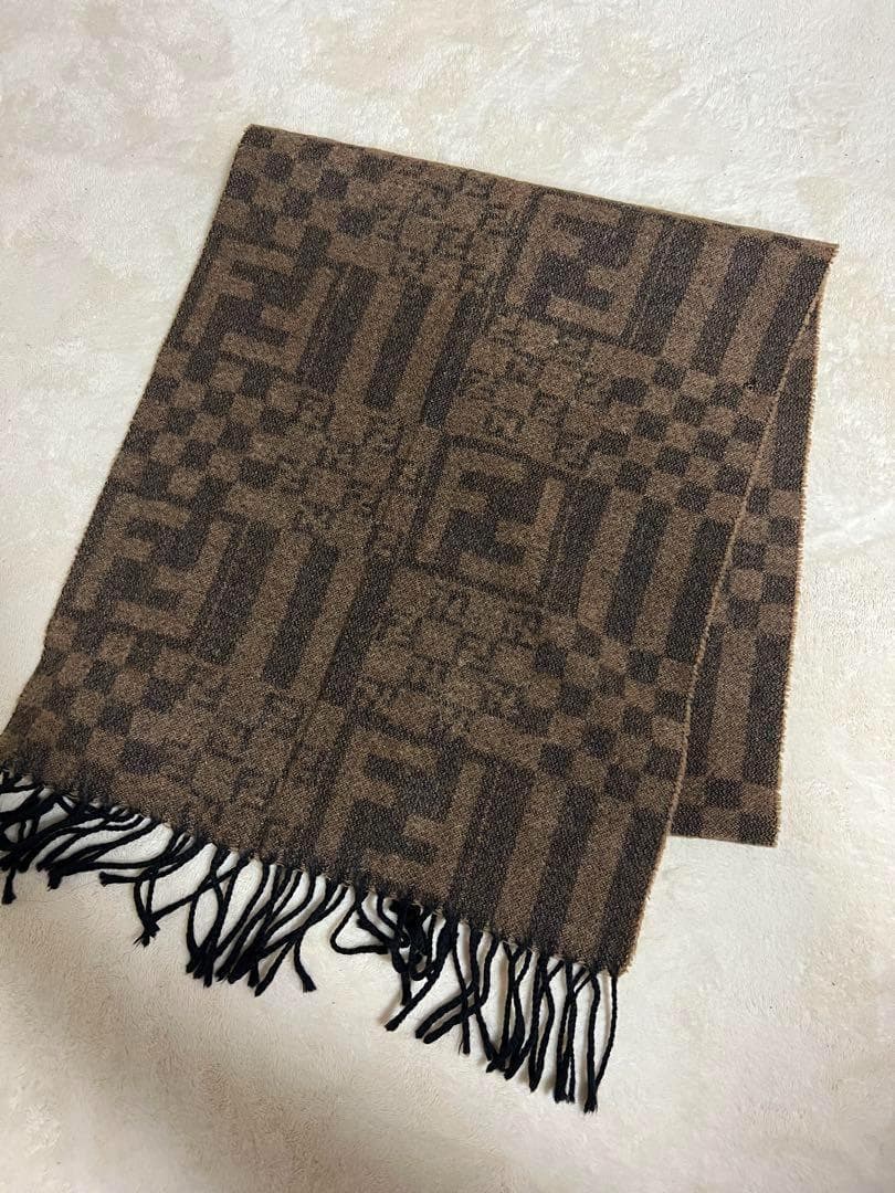FENDI ウールマフラー ブラウン やや訳あり