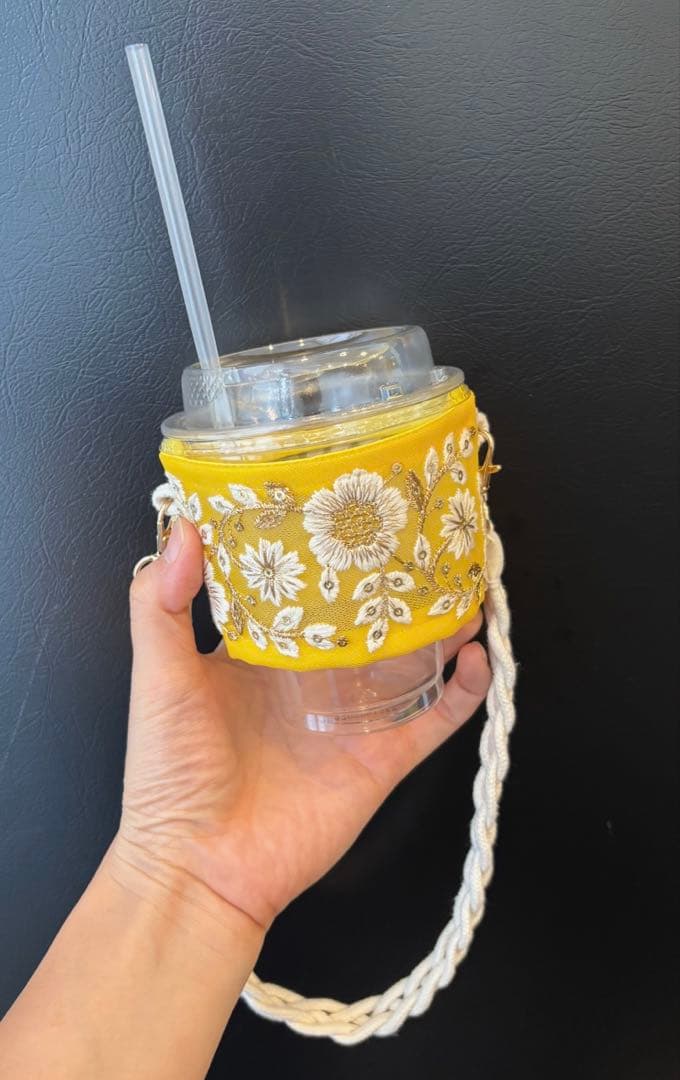 360 インド刺繍リボン　テイクアウトカップ用　持ち歩きドリンクホルダー