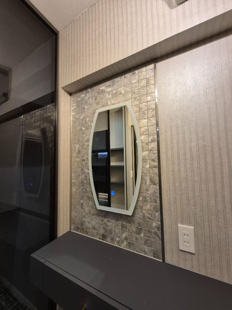 ◆LEDライト付きオーバル型壁掛け鏡◆カワジュン◆O-2511IN39◆