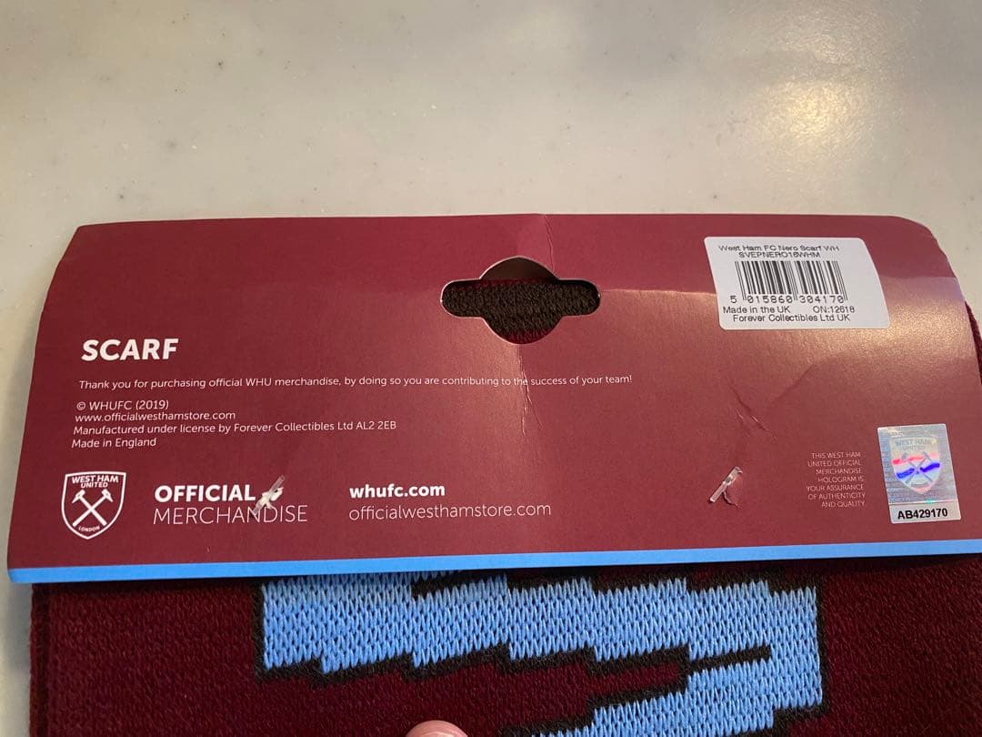 ウエストハム　サッカーマフラー　田中シェンWest Ham United YGM