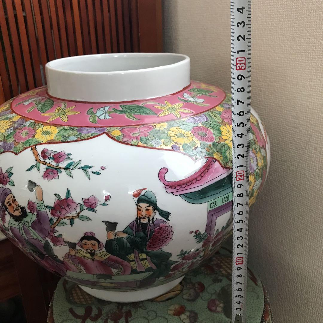 中国美術　壺　特大　粉彩　三国志　花鳥紋　清朝　古美術　骨董品　年代品