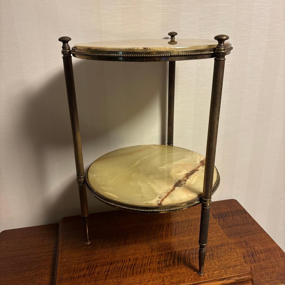 アンティーク家具 大理石 2段円形 サイドテーブル