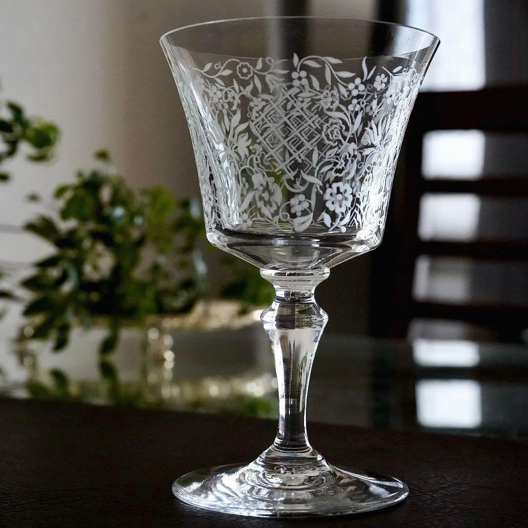 極美品★オールドバカラ★エッチング★フラワー★ワイングラス★1脚 A★レア極希少