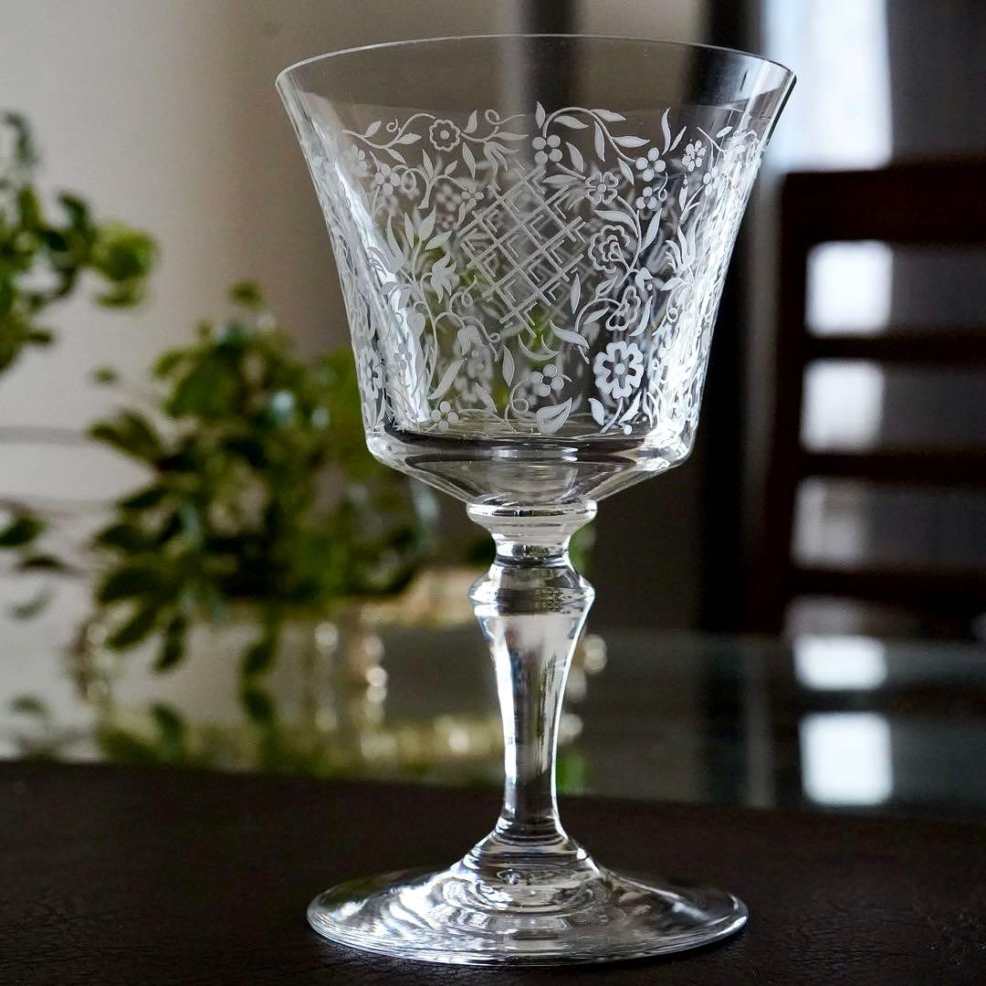 極美品★オールドバカラ★エッチング★フラワー★ワイングラス★1脚 A★レア極希少
