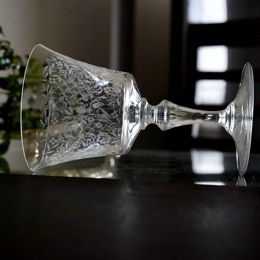 極美品★オールドバカラ★エッチング★フラワー★ワイングラス★1脚 A★レア極希少