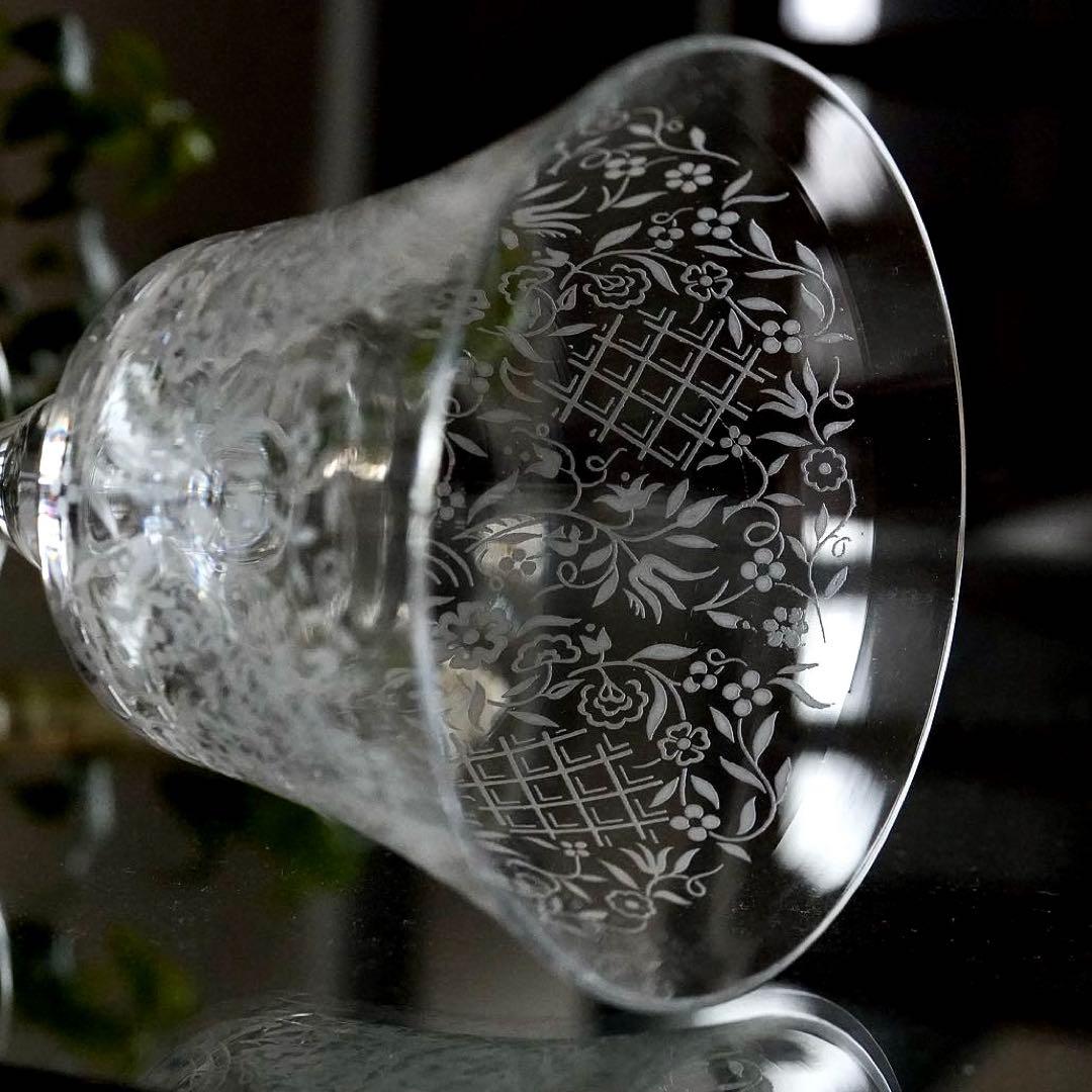 極美品★オールドバカラ★エッチング★フラワー★ワイングラス★1脚 A★レア極希少