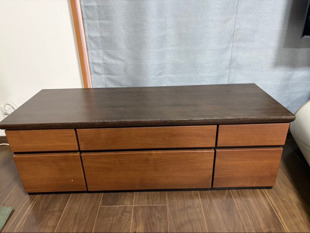 値下げ　木製テレビ台 ダークブラウン 6引き出し