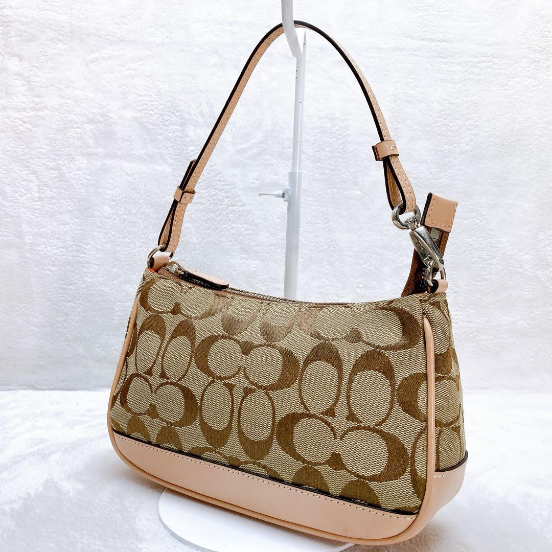✨極美品✨COACH アクセサリーポーチ ハンドバッグ シグネチャー ブラウン