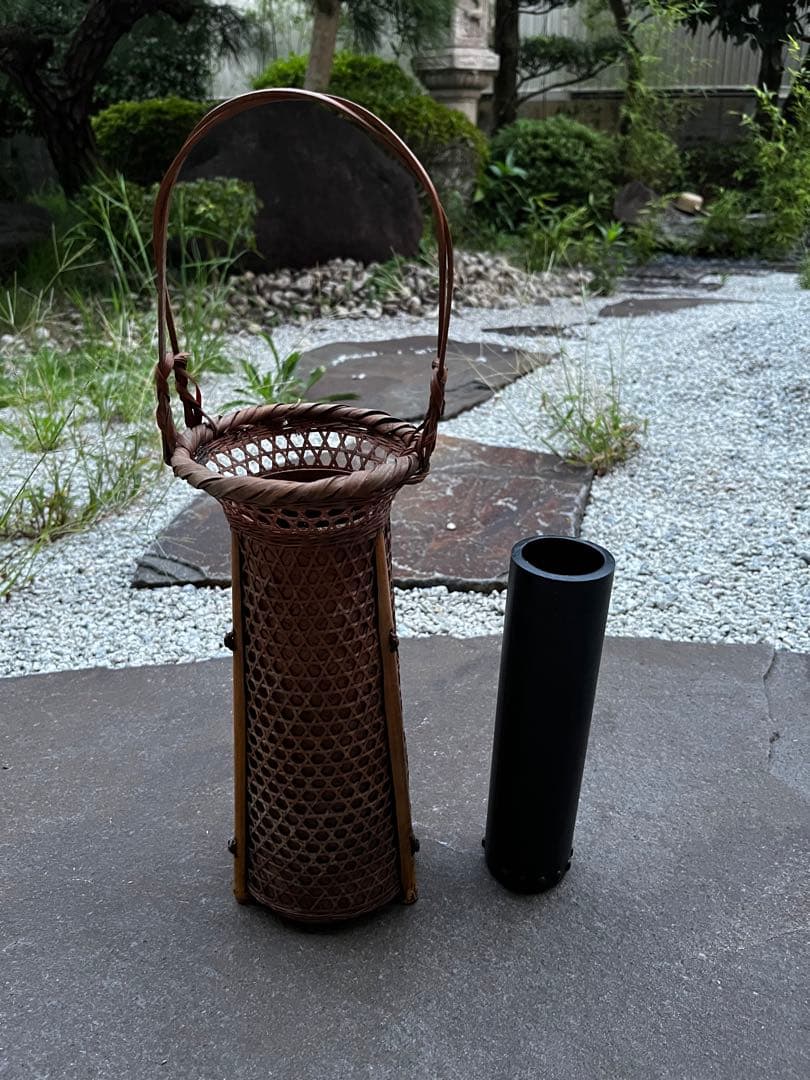 竹編　花入　一輪挿し　茶道具　茶道具竹 花籠 網代細工　竹細工　籠花入