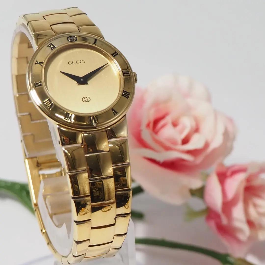 美品 グッチ GUCCI 3300L ローマン ゴールド文字盤 腕時計 F691