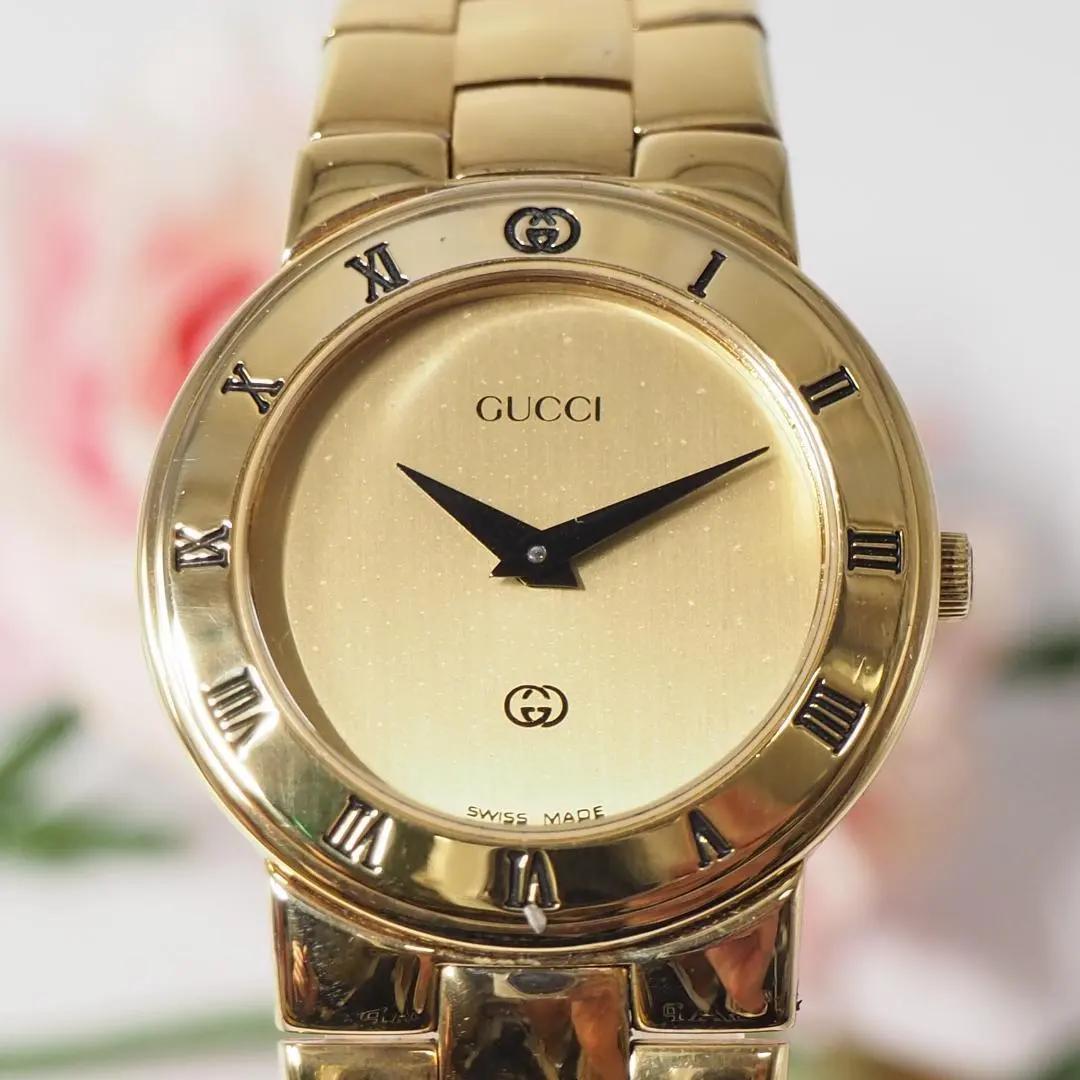 美品 グッチ GUCCI 3300L ローマン ゴールド文字盤 腕時計 F691