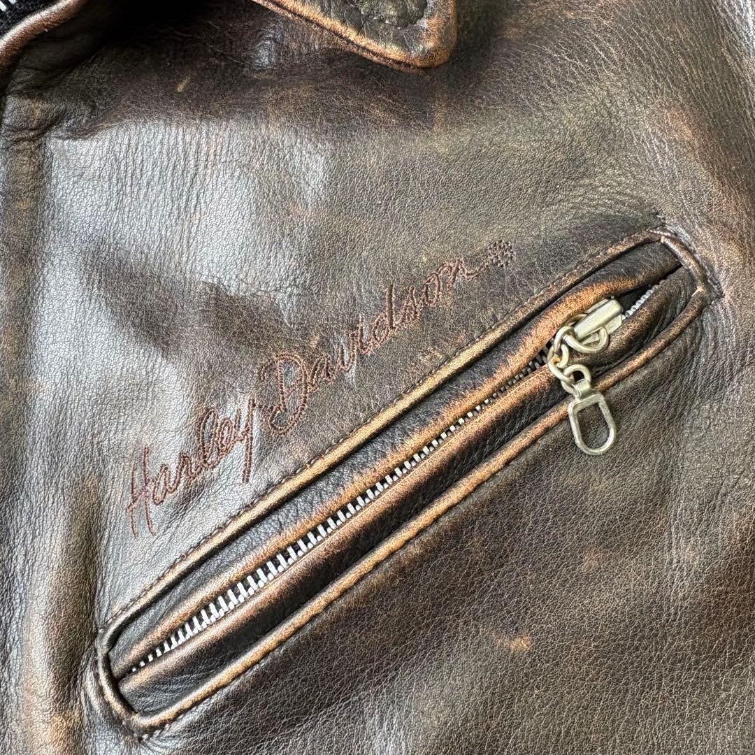 Harley-Davidson ブラウン エンボスロゴ レザージャケット M