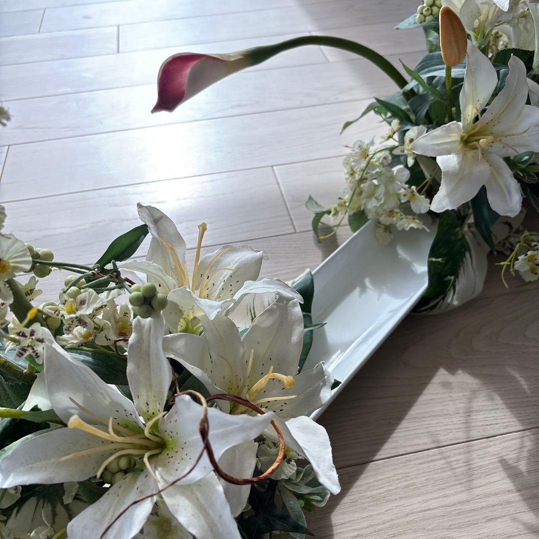 横広 Lサイズ フラワーアレンジメント 造花 ウェディング パーティー